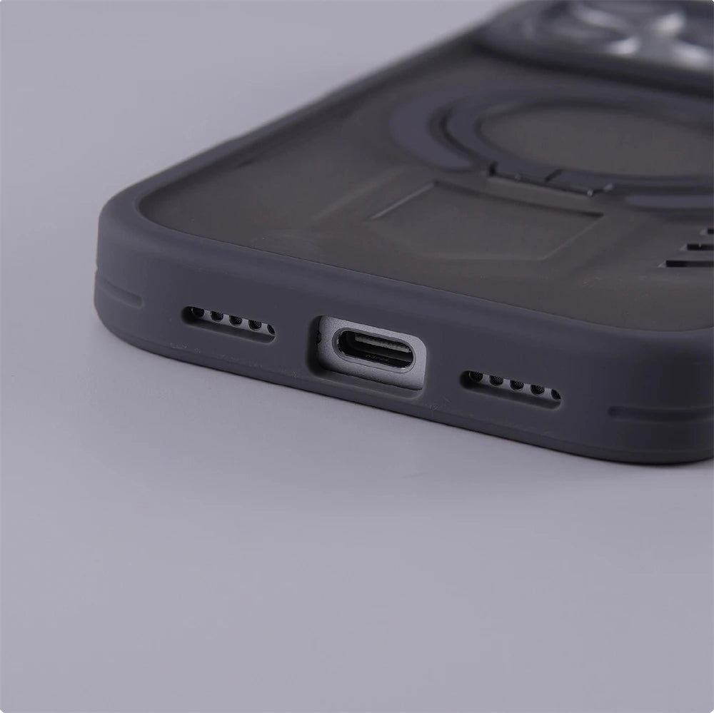 Capa amortecedora com suporte magnético translúcido fosco para iPhone 17 Pro Max Air 16 15 14 Plus 13 12 para Magsafe Capa de carga sem fio