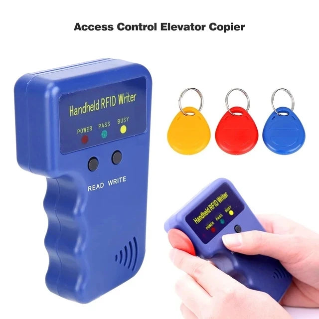 125khz rfid handheld escritor duplicador cópia em4305 t5577 leitura regravável em4100/tk4100 id keyfobs tag cartão transporte rápido