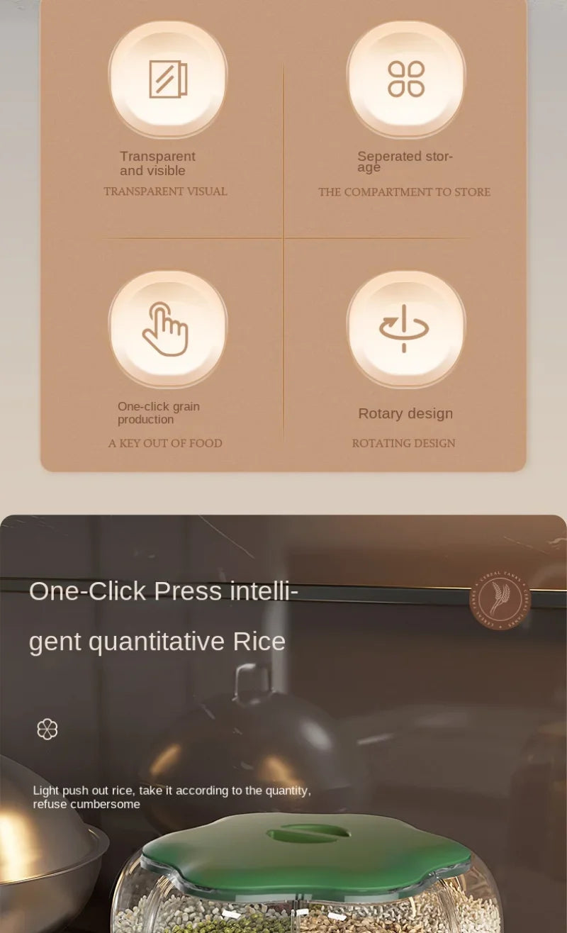 Dispensador rotativo de grãos para armazenamento de alimentos Grande recipiente selado Barril de arroz Dispensador de cereais Organizador de suprimentos de cozinha 6kg