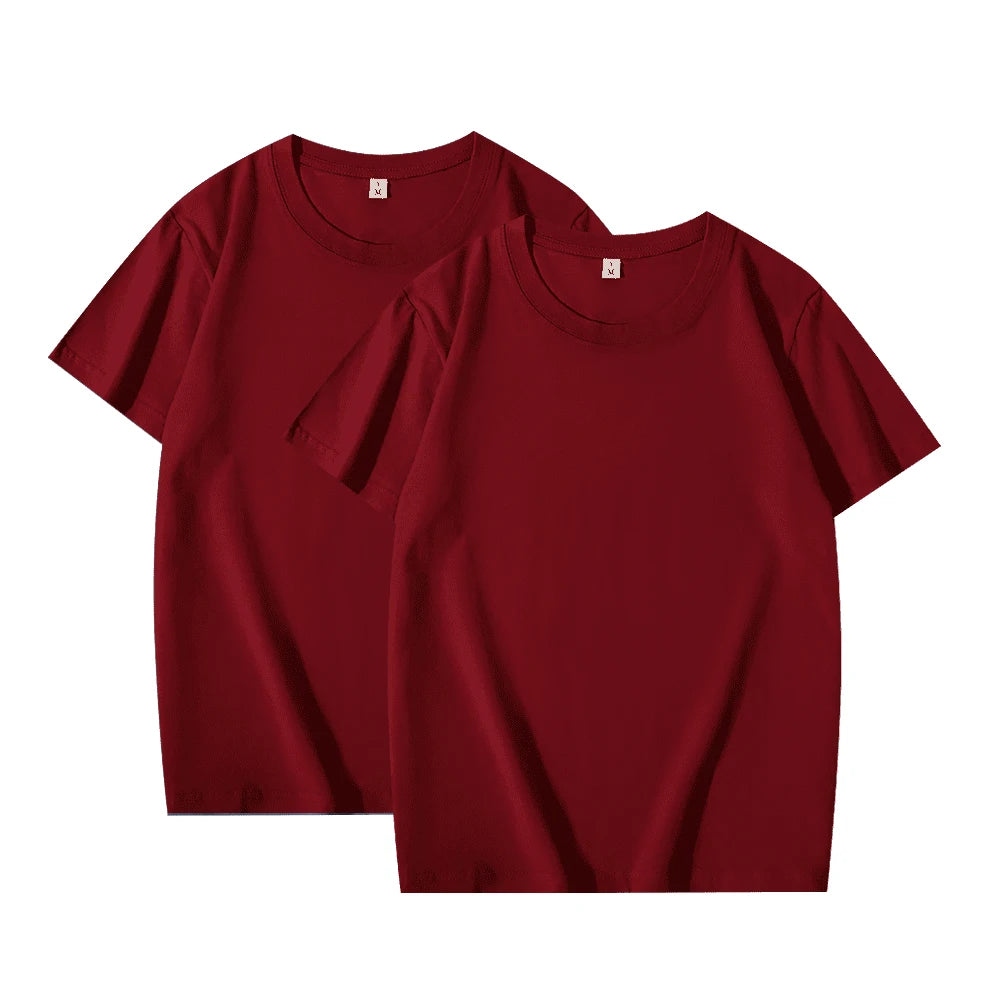 2 pçs cor sólida camiseta 100% algodão masculino feminino branco o-pescoço solto de manga curta modelos básicos all-match camiseta casal topos preto