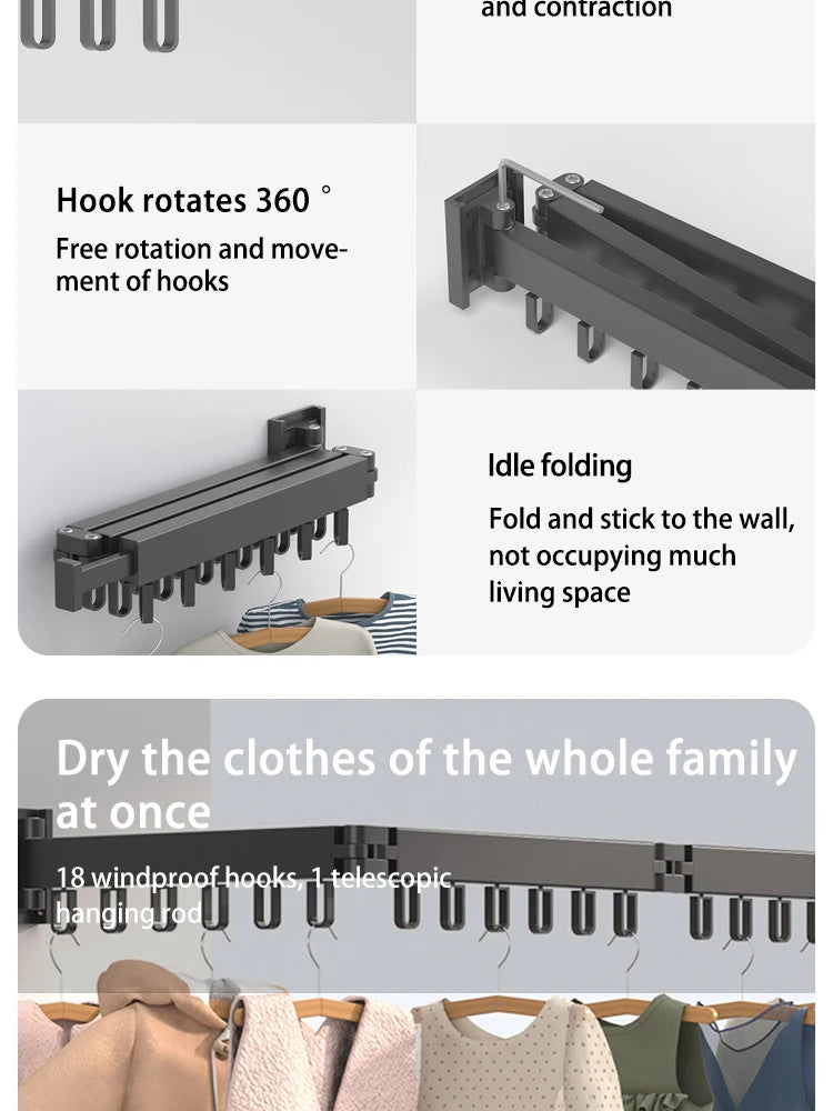 Wall-montado dobrável liga de alumínio roupas secagem Rack Perfeito para Varanda Quarto Cozinha Sala