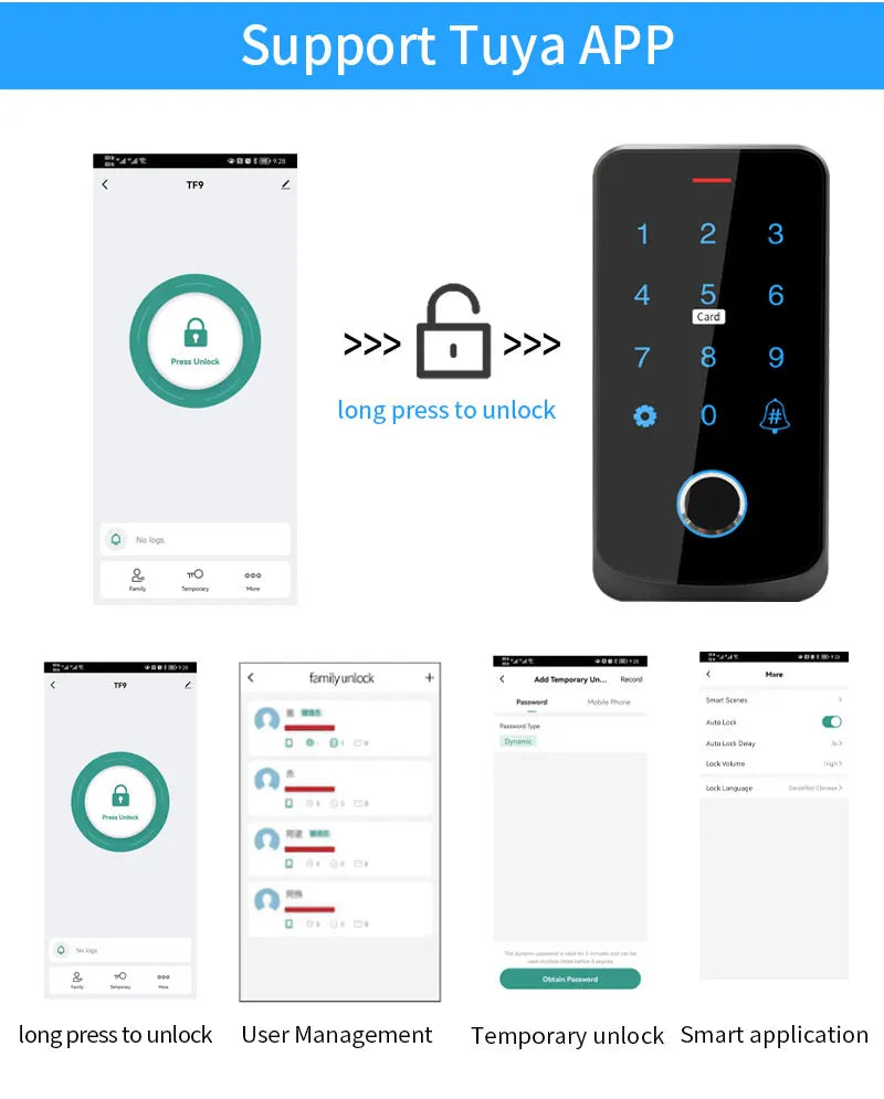 Waterproof NFC Bluetooth Tuya APP Controle De Acesso, Controle De Acesso De Impressão Digital Biométrico, Cartão RFID, Bloqueio Da Porta Do Teclado, 13.56Mhz