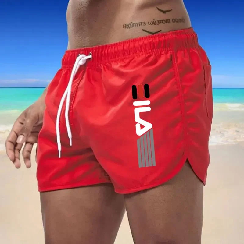 Calções de verão dos homens de secagem rápida calções de banho respirável net secagem rápida surf praia calças de fitness dos homens calções de cintura elástica