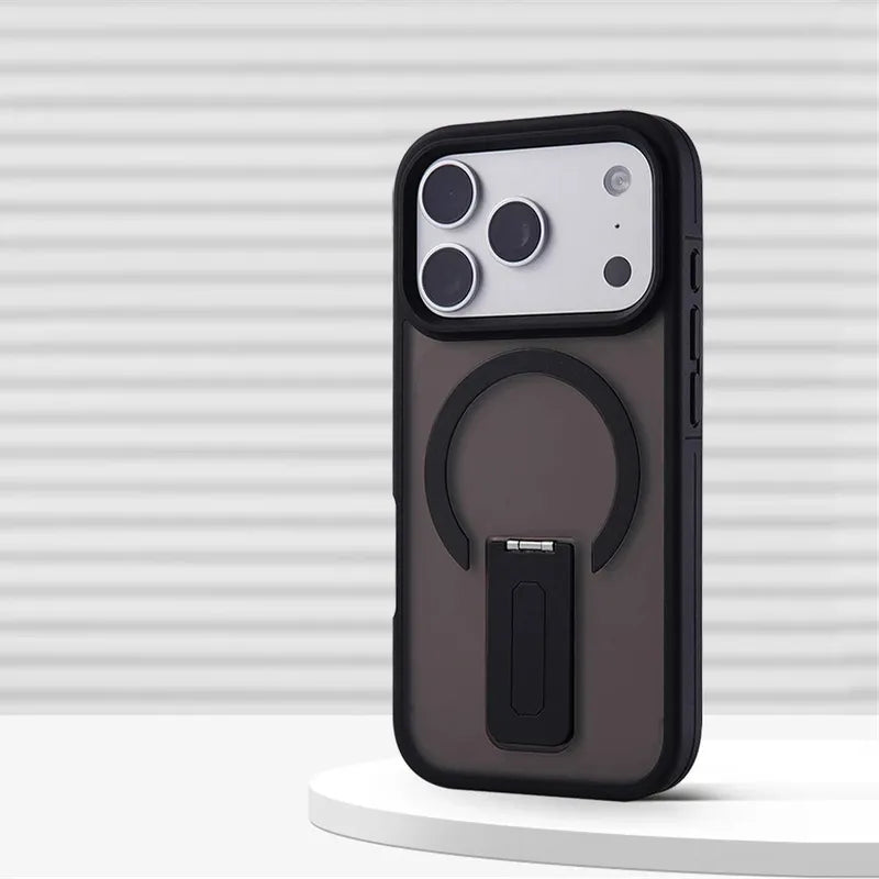 Luxury Matte Translucent Holder Magnetic Case for IPhone 17 Pro Max Air 16 15 Plus 14 13 12 For Magsafe Bumper Shockproof Cover