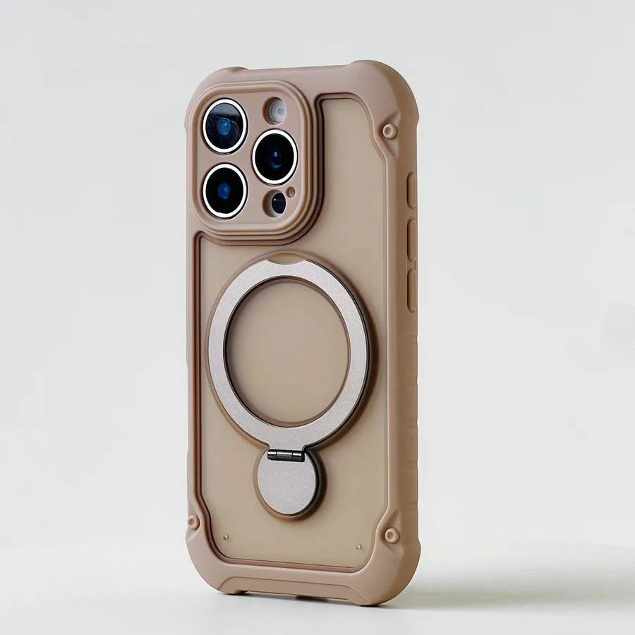 para Magsafe 360 °   Rotação de metal suporte caso telefone para iphone 17 12 13 16 pro max 17 pro 14 15 plus airbag à prova choque fosco capa