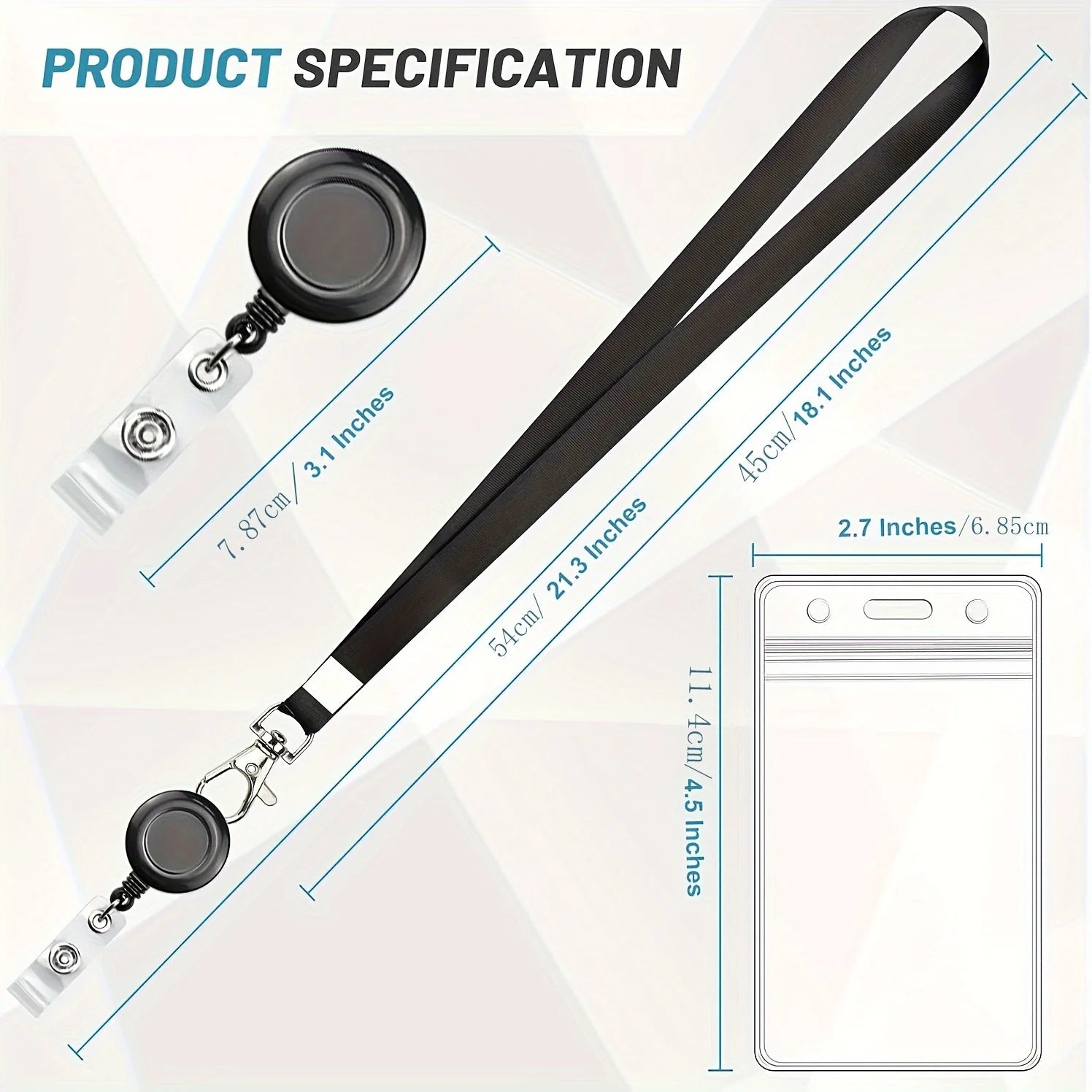 Conjunto de carretel de crachá retrátil preto com fecho lagosta e suporte de cartão de PVC à prova d'água, cordão durável, para identificação de trabalho e etiquetas de nome
