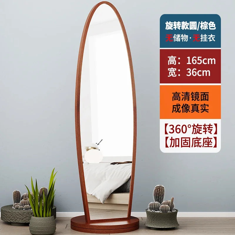 Espelho integrado de corpo inteiro para vestir, espelho de piso, espelho integrado para uso doméstico, sala de estar, móvel e rotativo, cabide grande