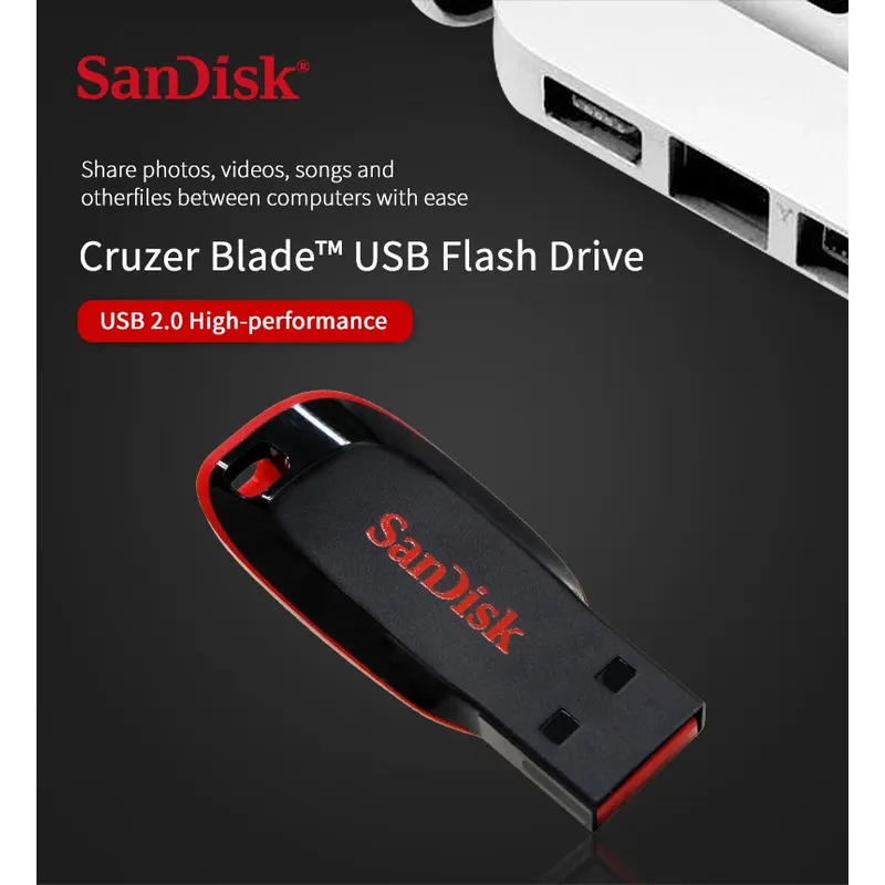 SanDisk USB2.0 FAT32 Cruzer CZ50 Flash Drive Compact Encrypted Flash Memory Stick USB2.0 PenDrive for Desktop Laptop