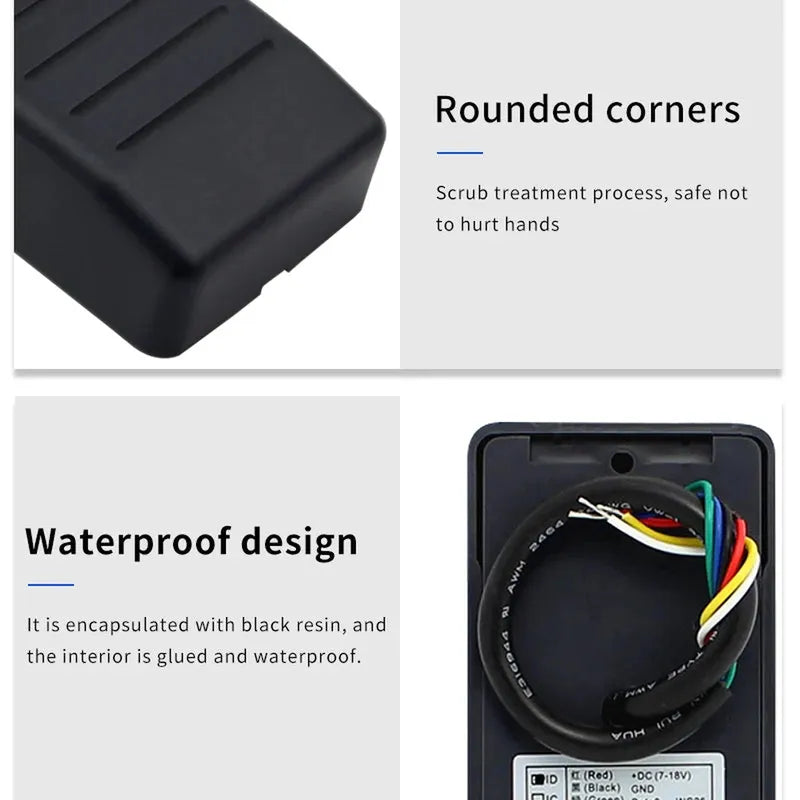 Outdoor Waterproof RFHID Card Reader 125KHZ Wiegand 26-37 Adaptive Format Output RS485 RS232 TTL Level Communication small hid