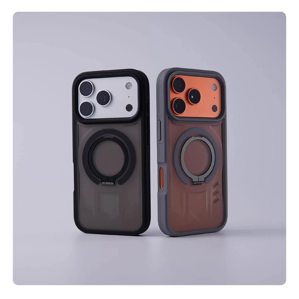 Capa amortecedora com suporte magnético translúcido fosco para iPhone 17 Pro Max Air 16 15 14 Plus 13 12 para Magsafe Capa de carga sem fio
