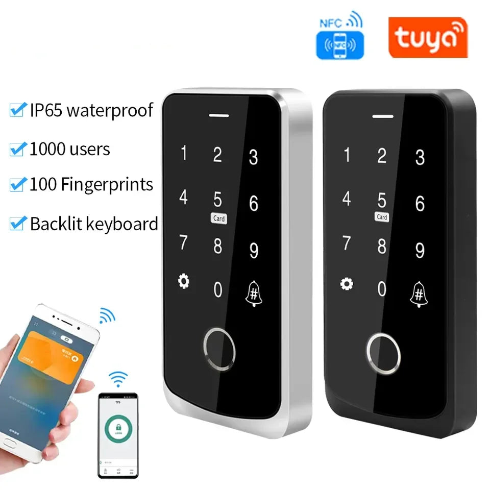 Waterproof NFC Bluetooth Tuya APP Controle De Acesso, Controle De Acesso De Impressão Digital Biométrico, Cartão RFID, Bloqueio Da Porta Do Teclado, 13.56Mhz