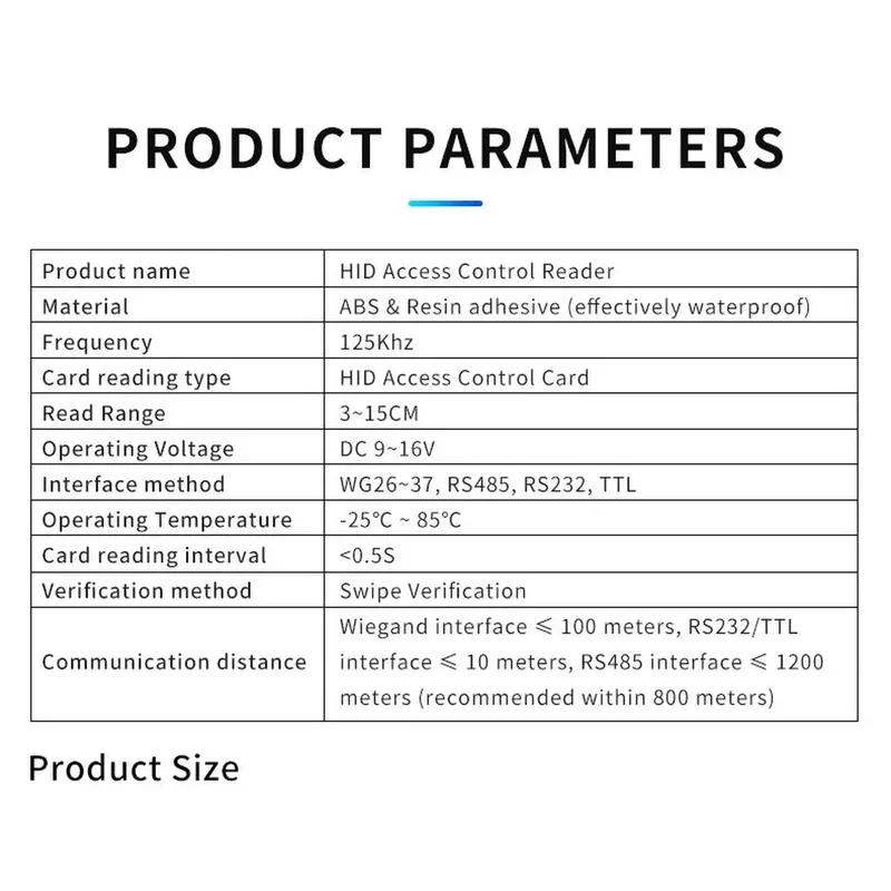 Waterproof rfhid access control card reader, Wiegand 26~37, RS485, rs232, ttl level communication card reader small RFHID swipe