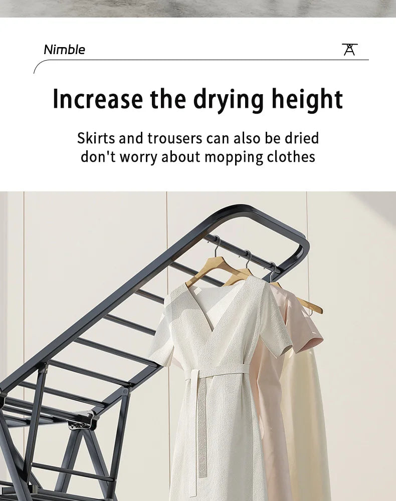 Casa interior dobrável vertical vloth rack de secagem varanda aço roupas rodas secador removível colcha torre prateleira suporte lavanderia