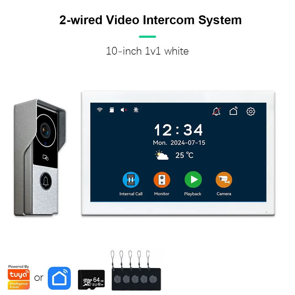 Tuya inteligente 1080p 2 fios visiophone campainha sistema de vídeo porteiro para casa metal porta telefone suporte câmera ip proteção segurança