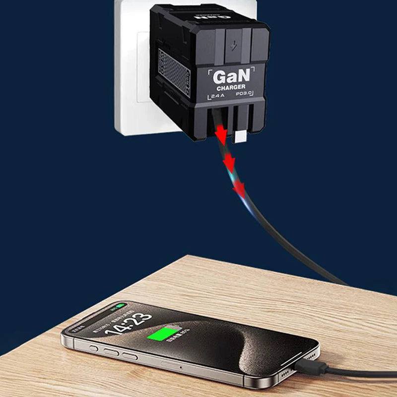 {MX} Carregador inteligente retrátil duplo PD + USB Plugue EUA / Reino Unido / UE 2 em 1 Carregador Gan 20W PD3.0 Carregador de carregamento rápido