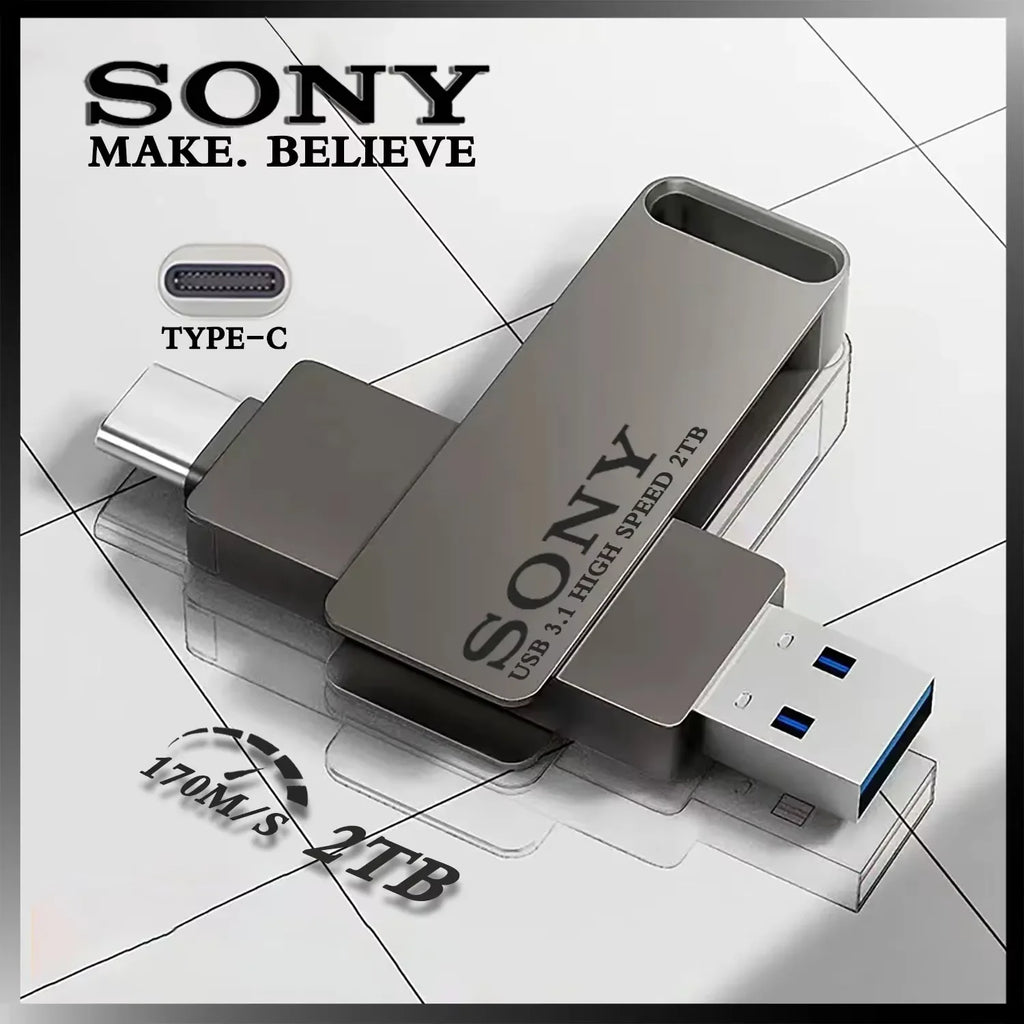 Sony usb 2tb flash pen drive 2 em 1 otg usb 3.1 metal memória vara duplo c pendrive 128gb 256gb 512gb 1tb de armazenamento de alta velocidade de