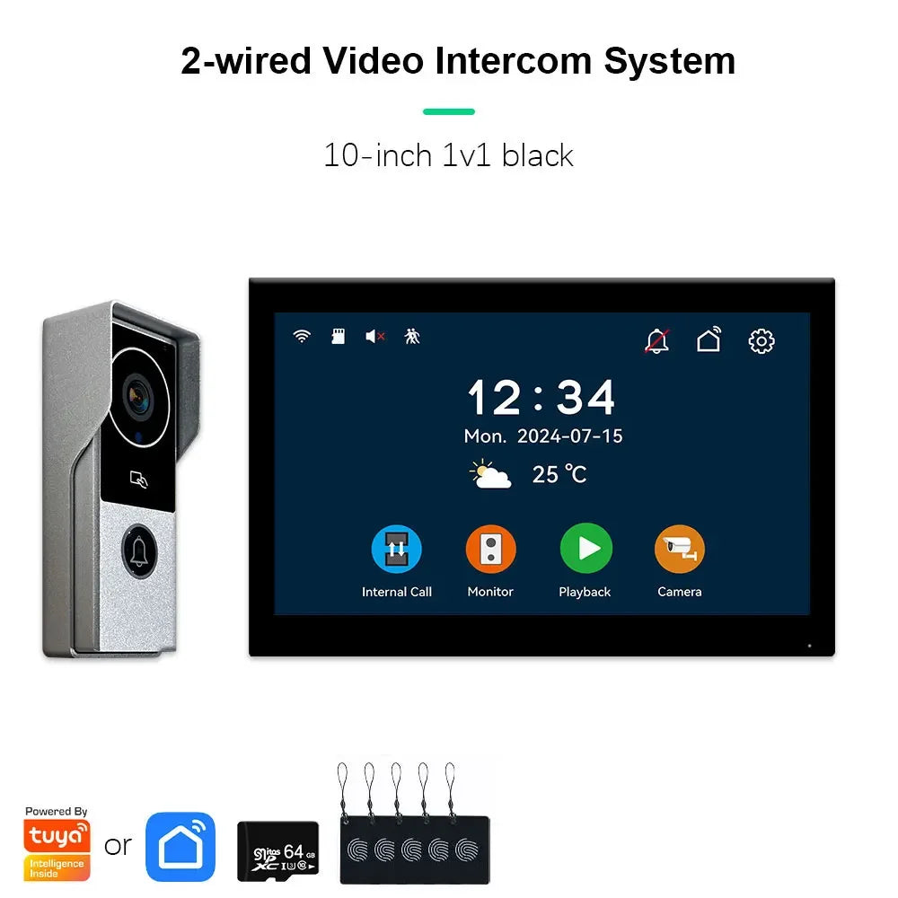 Tuya inteligente 1080p 2 fios visiophone campainha sistema de vídeo porteiro para casa metal porta telefone suporte câmera ip proteção segurança