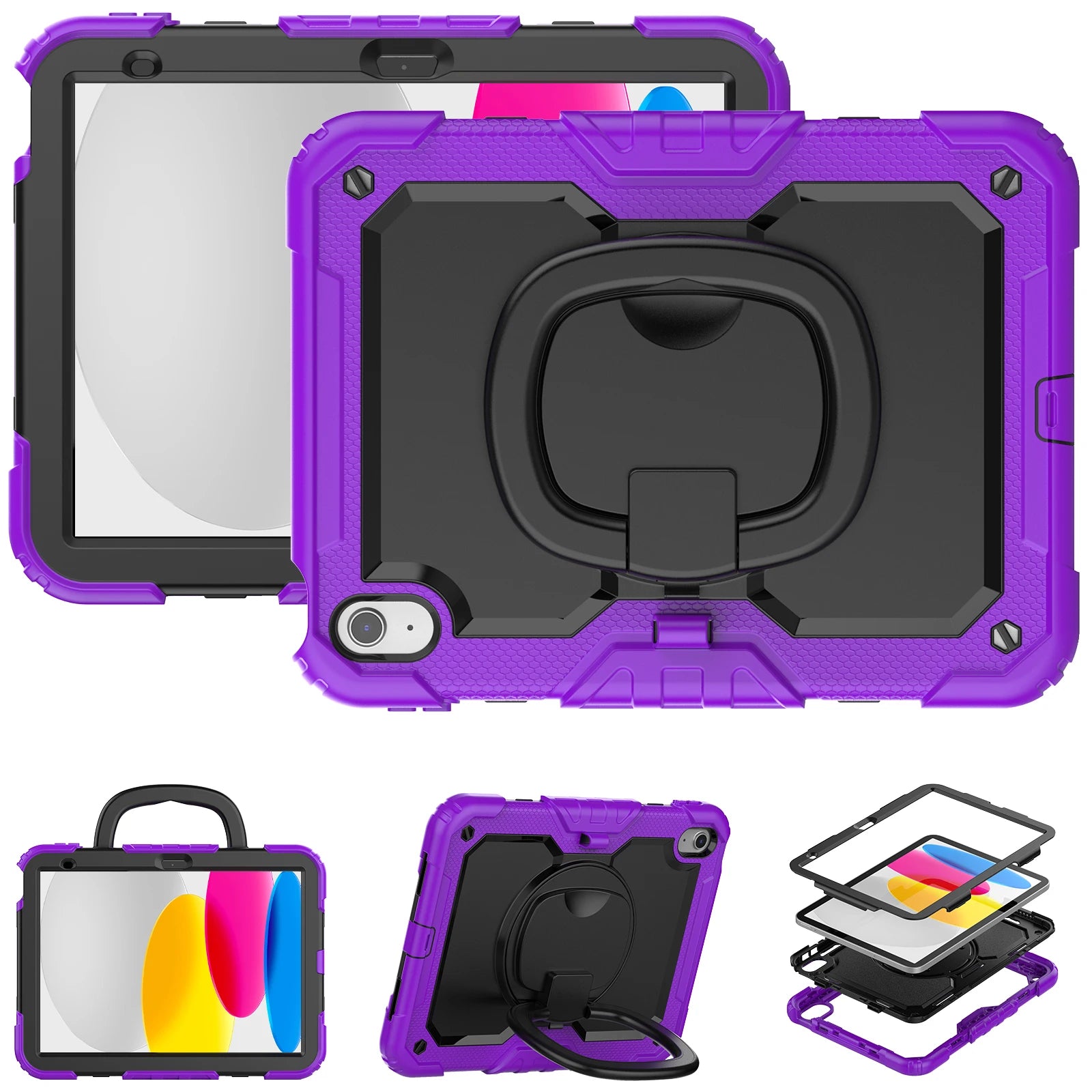 Capa com Alça Universal para iPad A16 2025 11ª Geração 10.9 2022 10ª Geração. Com Alça de Ombro, Suporte Giratório 360°, Capa Híbrida para Crianças