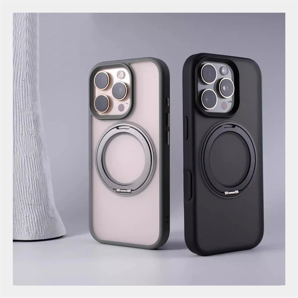 360 °   Rotação de metal anel titular magnético pára-choques caso para iphone 16 pro max 15 14 13 para magsafe carga sem fio capa à prova de choque