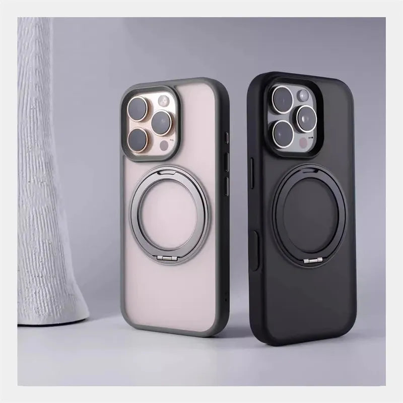 360° Rotation Metal Ring Holder Magnetic Bumper Case for iPhone 16 Pro Max 15 14 13 For Magsafe Wireless Charge Shockproof Cover