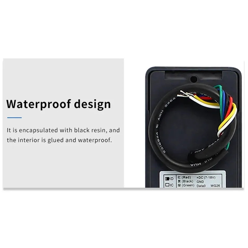 Outdoor Waterproof RFHID Card Reader 125KHZ Wiegand 26-37 Adaptive Format Output RS485 RS232 TTL Level Communication small hid