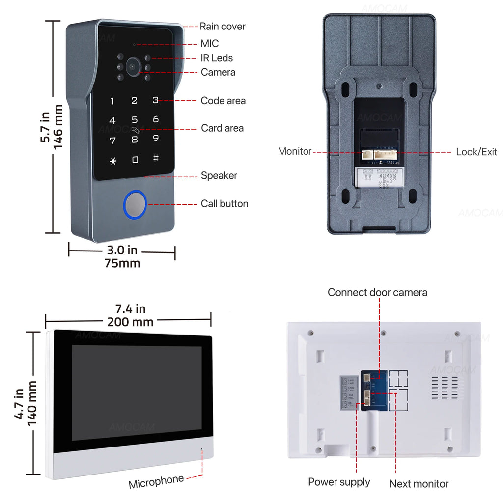 2 fios casa inteligente tuya wifi 1080p vídeo porteiro telefone da porta 7 ''monitor de toque vídeo campainha porta câmera sistema segurança