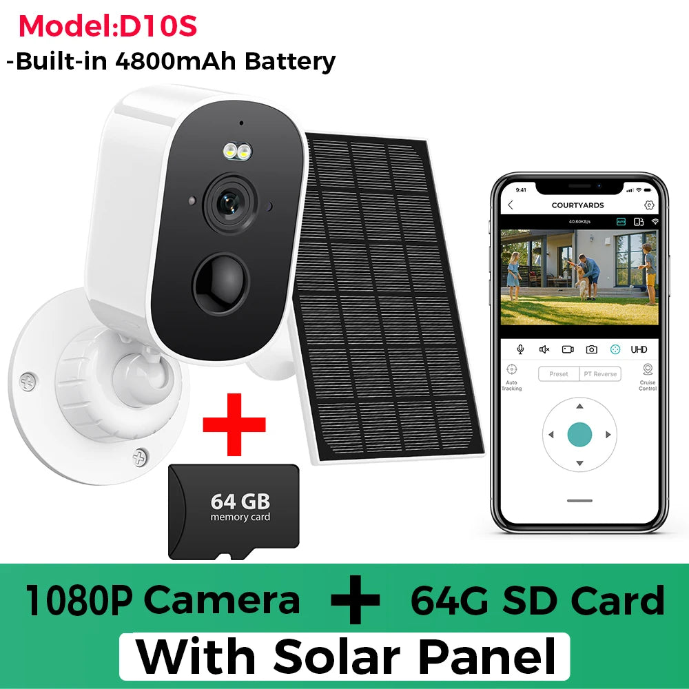 1080p wifi câmera solar ao ar livre sem fio alimentado por bateria bala câmera de segurança pir alarme movimento armazenamento em nuvem áudio em dois sentidos