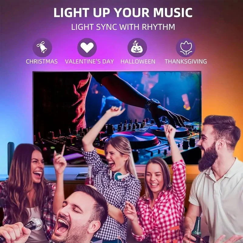 Faixa de luz de fundo de TV LED RGBIC com câmera Controle de aplicativo Sincronização de música Luzes inteligentes para sala de jogos Iluminação ambiente de 55-75 polegadas