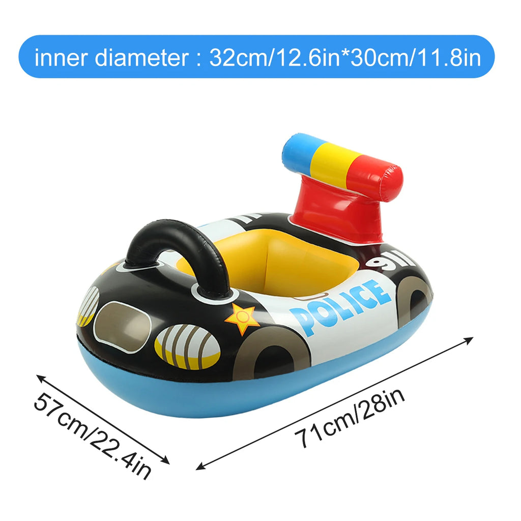 Assento de anel flutuante para piscina, barco inflável em forma de carro de polícia, tubo de piscina de praia de verão com alças, 1 peça