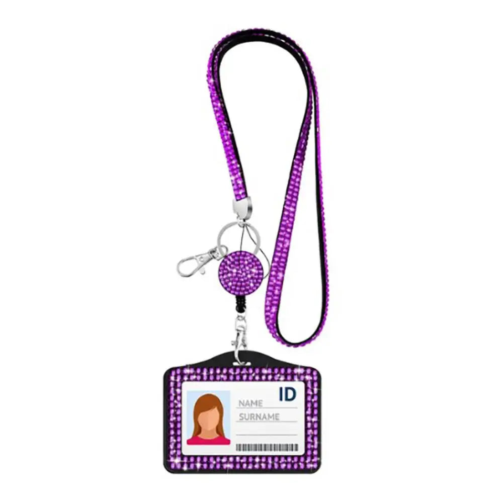 1 pçs strass crachá titular id cordão cristal colar cinta crachá titular do cartão retrátil pendurado corda cartão de trabalho atacado
