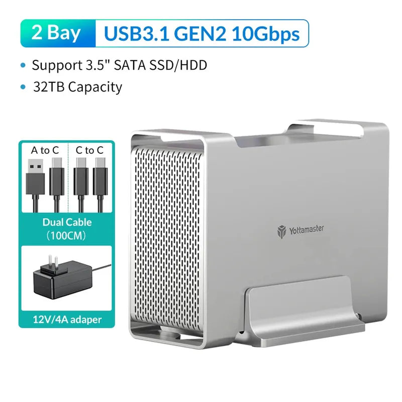 Yottamaster SATA RAID Hard Drive Enclosure 2.5" 3.5" SATA HDD SSD Enclosure with 32TB Max & RAID 0/1/SPAN RAID Hard Disk Storage
