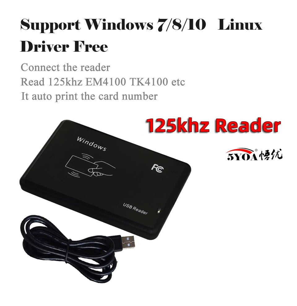 Leitor de cartão inteligente RFID 5YOA 125KHz 13.56MHz ID IC Leitor programador criptografado de controle de acesso de frequência dupla com interface USB