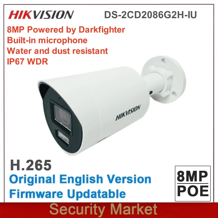Hikvision original DS-2CD2086G2H-IU substituir DS-2CD2086G2-IU 8MP Darkfighter microfone embutido fixo mini bala câmera de rede