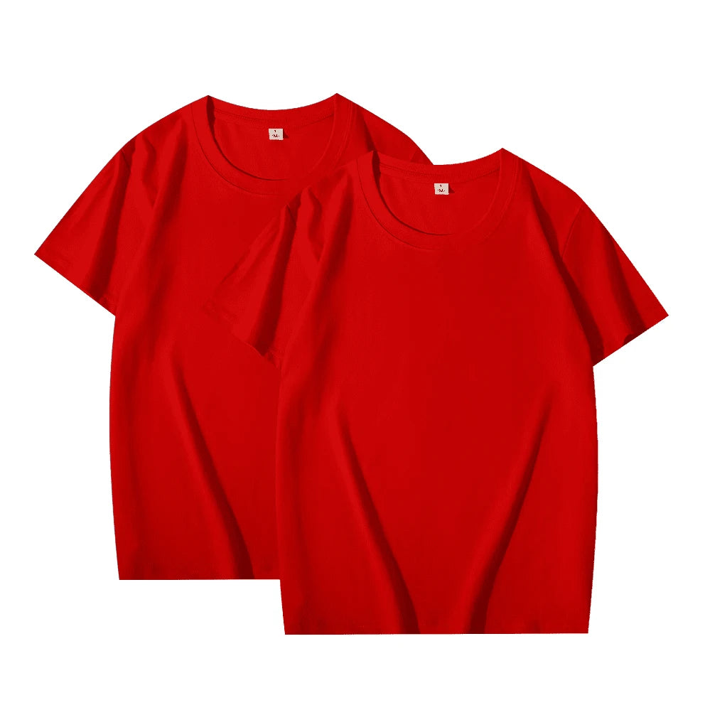 2 pçs cor sólida camiseta 100% algodão masculino feminino branco o-pescoço solto de manga curta modelos básicos all-match camiseta casal topos preto