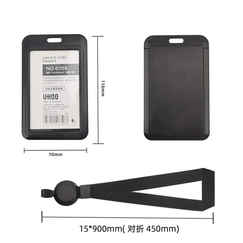 Capa preta para cartão de trabalho de identificação, com carretel de crachá retrátil, cordão, nome, porta-crachá, etiqueta no peito, manga para cartão de passagem de trabalho