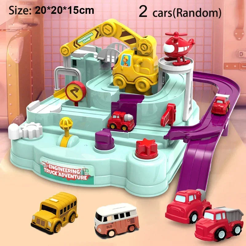 Modelo de carro ferroviário de corrida brinquedos educativos crianças pista jogo de aventura cérebro trem interativo mecânico animais espaço foguete brinquedo