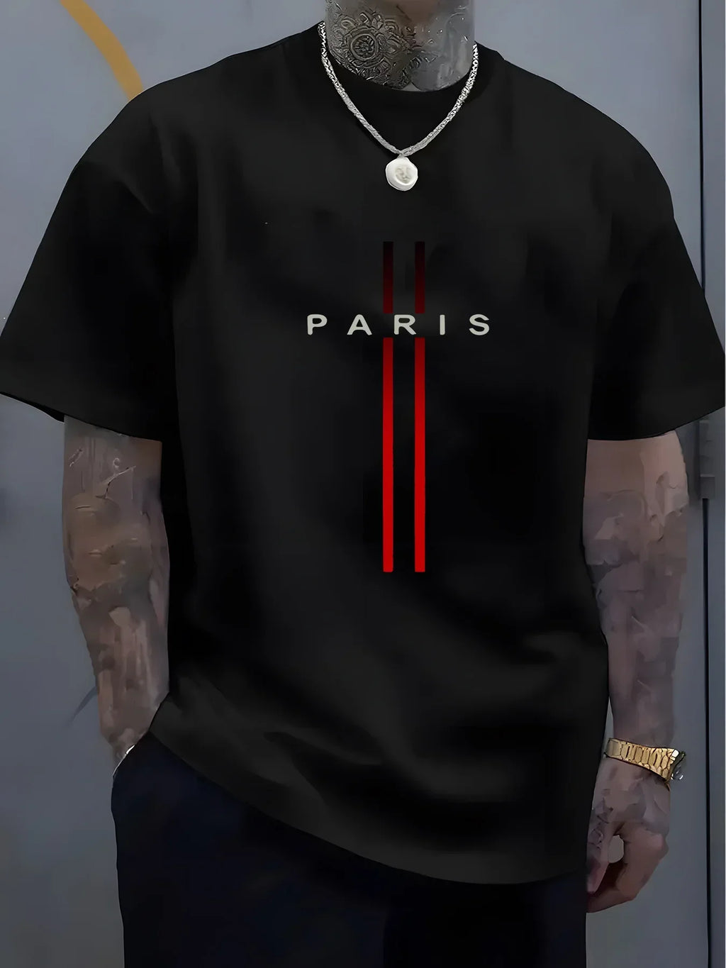 2025 masculino 100% algodão puro casual solto cidade parisinha inglês palavra padrão impresso em torno do pescoço de manga curta camiseta