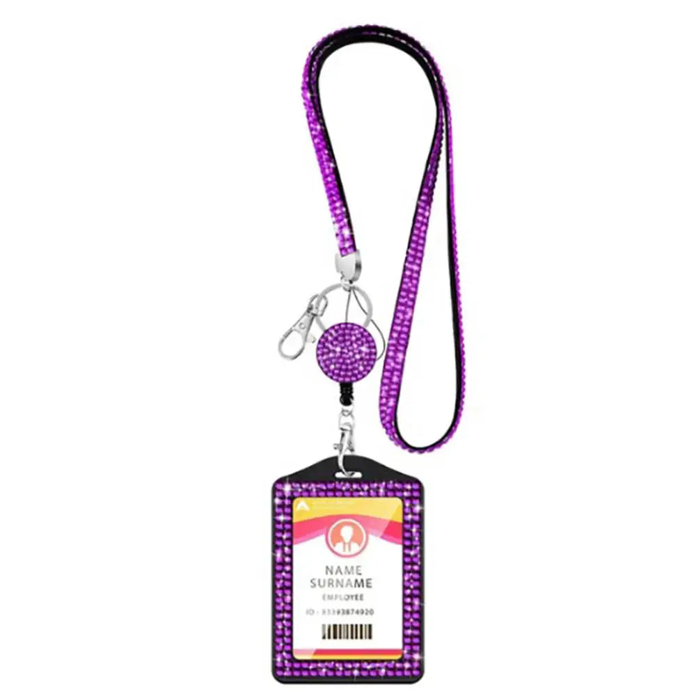 1 pçs strass crachá titular id cordão cristal colar cinta crachá titular do cartão retrátil pendurado corda cartão de trabalho atacado