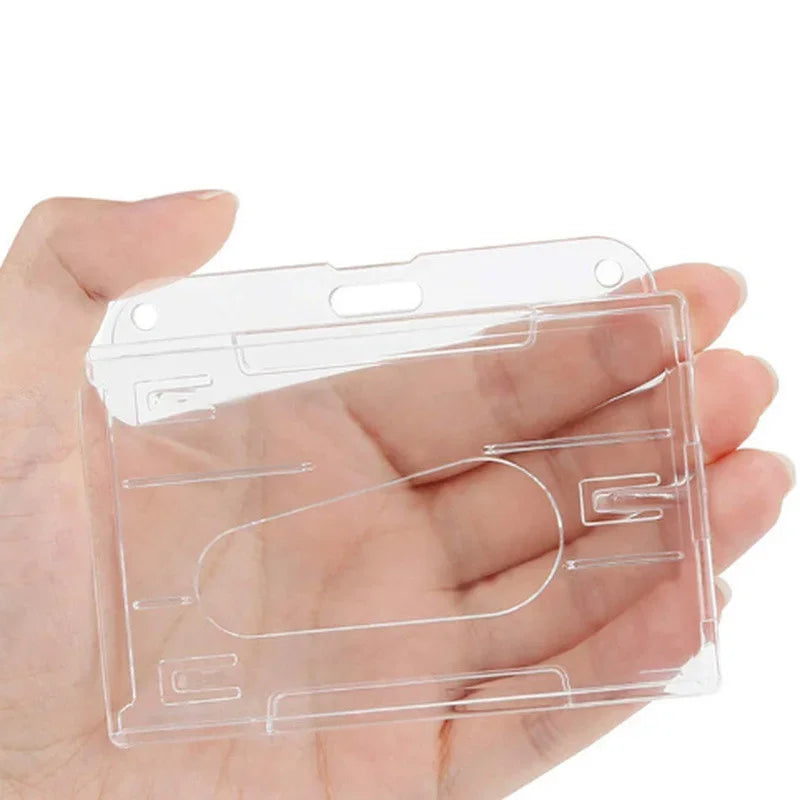1pc titular do crachá duplo vertical 2 titular do crachá do cartão com slots de polegar duro transparente caso protetor com crachá retrátil