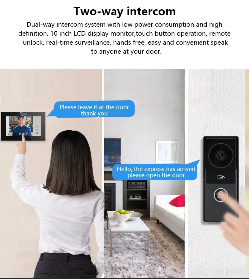 Tuya inteligente 1080p 2 fios visiophone campainha sistema de vídeo porteiro para casa metal porta telefone suporte câmera ip proteção segurança