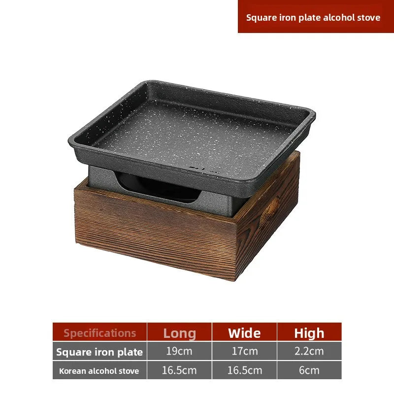 Sala de jantar talheres simples e duplos placa de churrasco de ferro fundido quadrado forno de álcool bandeja de cozimento estilo coreano conjunto de fogão de churrasco
