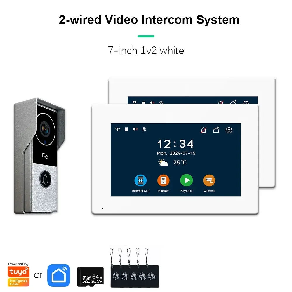 Tuya inteligente 1080p 2 fios visiophone campainha sistema de vídeo porteiro para casa metal porta telefone suporte câmera ip proteção segurança