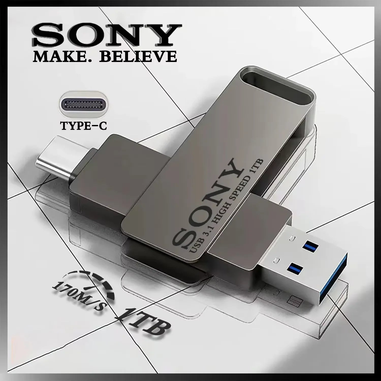 Sony usb 2tb flash pen drive 2 em 1 otg usb 3.1 metal memória vara duplo c pendrive 128gb 256gb 512gb 1tb de armazenamento de alta velocidade de