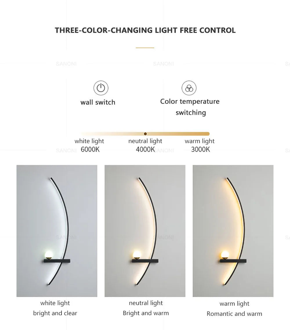 Nordic led lâmpada de parede listras arandela para o quarto cabeceira sala estar estudo escadas decoração casa luminária interior lustre