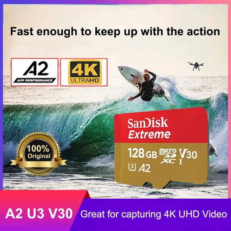 SanDisk Extreme microSDHC microSDXC UHS-I Cards 4K UHD and Full HD video UHS Speed Class 3 (U3) and Video Speed Class 30 (V30)