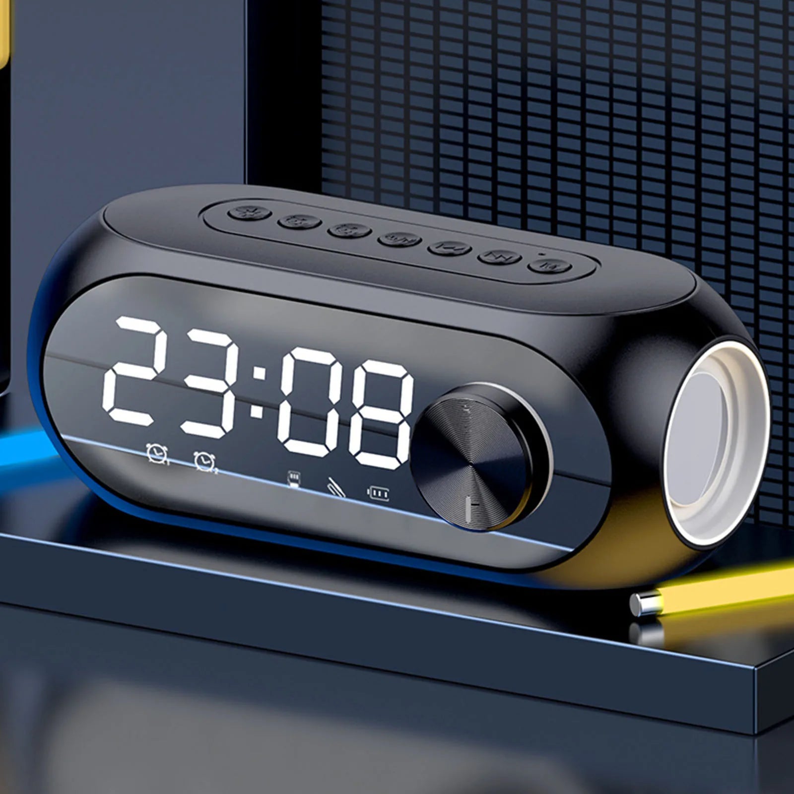 Alto-falante sem fio rgb bt com despertador, caixa de som estéreo portátil, rádio recarregável, reprodutor de música fm para festa, viagens ao ar livre