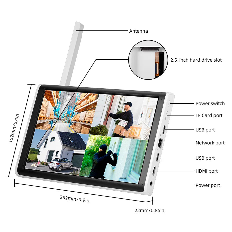 Fuers h.265 tela lcd de 10.1 polegadas 8ch sem fio nvr segurança diy câmera ao ar livre sistema wi fi vigilância cctv gravador de áudio e vídeo