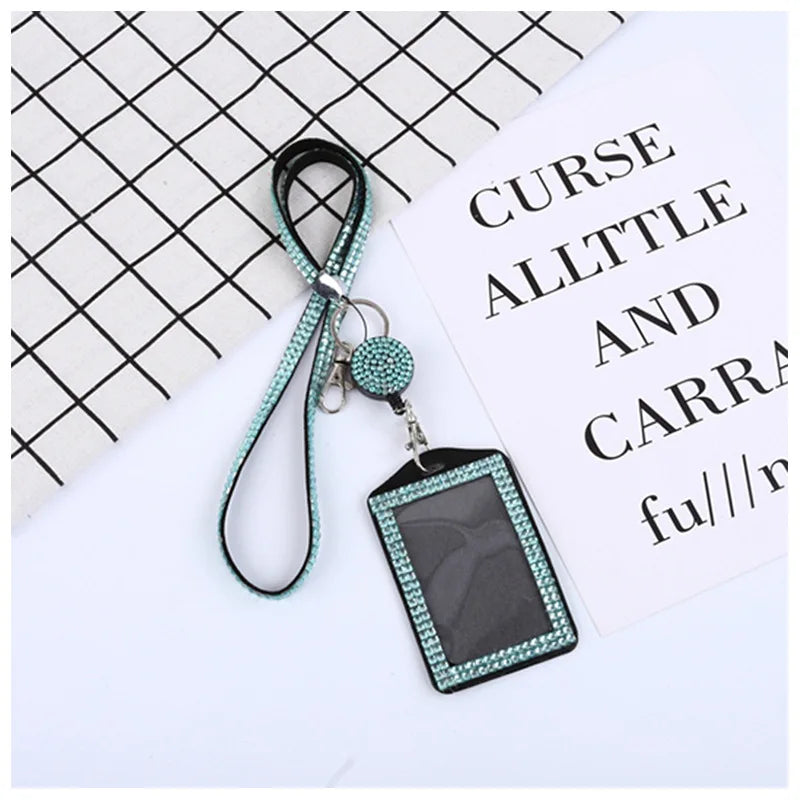 1 pçs strass crachá titular id cordão cristal colar cinta crachá titular do cartão retrátil pendurado corda cartão de trabalho atacado