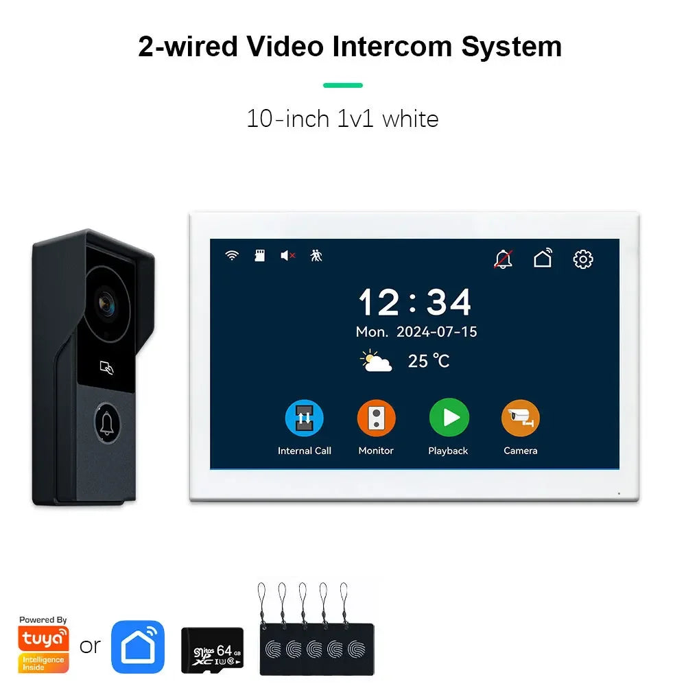 Tuya inteligente 1080p 2 fios visiophone campainha sistema de vídeo porteiro para casa metal porta telefone suporte câmera ip proteção segurança