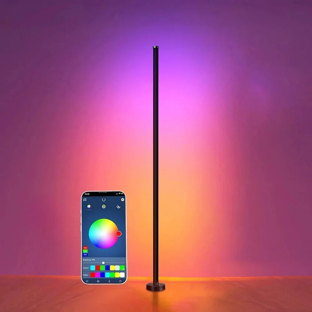 Luminária de Piso LED Inteligente RGB com Controle Remoto e APP, Sincronização Musical, Iluminação de Canto, Temporizador, Luminária Moderna para Sala de Estar e Jogos